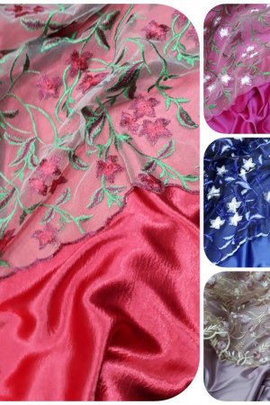 TULE FLORAL COLORIDO - RENDAS - Tules - Tules Bordados e Rebordados em Pedrarias - Mariscot - Guipir -