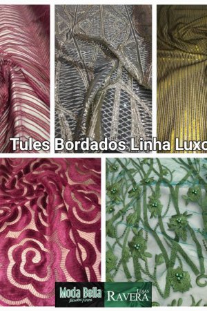 NOVIDADE - TULES BORDADOS LINHA LUXO!!! - RENDAS - Tules - Tules Bordados e Rebordados em Pedrarias - Mariscot - Guipir -