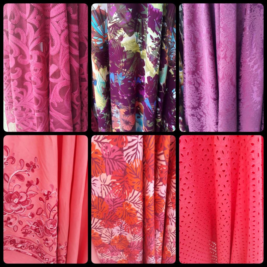 VARIEDADES TONS VIOLETA E CORAL - O grupo ModaBella Tecidos-RAVERA sempre com variedades - Tecidos em vários padrões de cores e estampas e sempre atualizados com as tendências da MODA. Com consultoria de estilistas. - Moda Bella Tecidos e Lojas Ravera